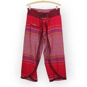Nepal Cotton Butterfly Pants Wrap Hippie Boho Festival Yoga Medium Red Stripe